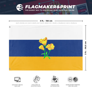 A mockup depicting custom flag specifications and measurements for 'yuba county unofficial flag'