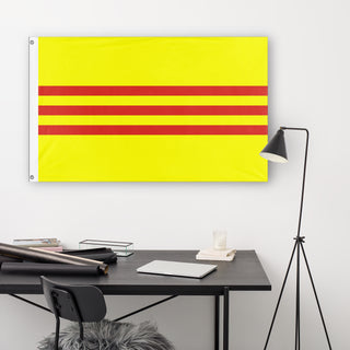 A lifestyle mockup of the custom flag 'The Flag of South Vietnam flag' in a white office room
