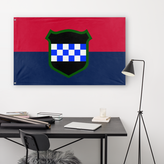 A lifestyle mockup of the custom flag '99th RD  flag' in a white office room