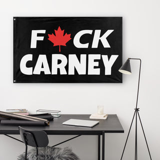 A lifestyle mockup of the custom flag 'F- Carney flag' in a white office room
