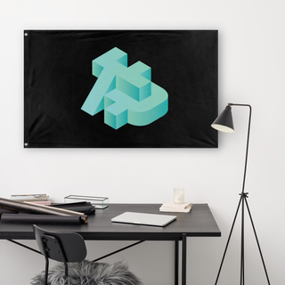 A lifestyle mockup of the custom flag 'FR flag' in a white office room