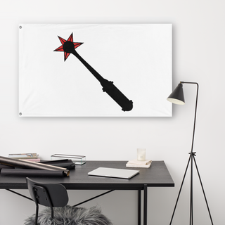 A lifestyle mockup of the custom flag 'Flag of the old coat of arms of Colmar flag' in a white office room