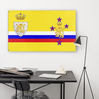 A lifestyle mockup of the custom flag 'Judah Knight  flag' in a white office room