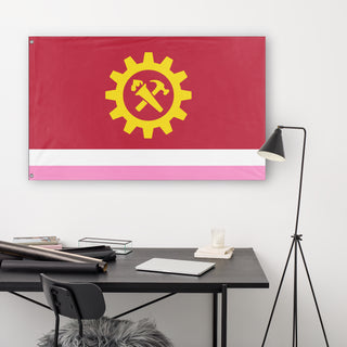 A lifestyle mockup of the custom flag 'Newfoundlandsyn flag' in a white office room