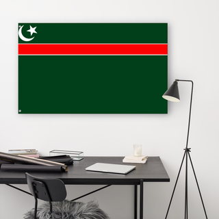 A lifestyle mockup of the custom flag 'Pakistan empire flag' in a white office room