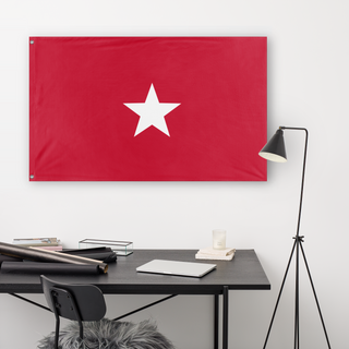 A lifestyle mockup of the custom flag 'Sibley flag' in a white office room