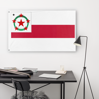 A lifestyle mockup of the custom flag 'Tablazian Republic flag' in a white office room