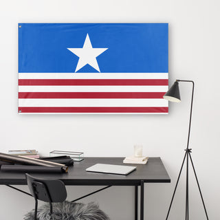 A lifestyle mockup of the custom flag 'United States of canada flag' in a white office room