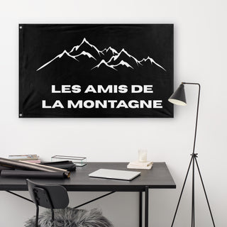 A lifestyle mockup of the custom flag 'Vj flag' in a white office room