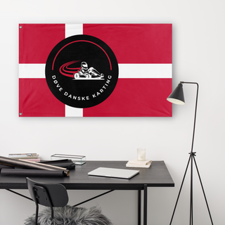 A lifestyle mockup of the custom flag 'ddk flag' in a white office room
