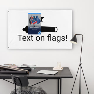 A lifestyle mockup of the custom flag 'test flag' in a white office room