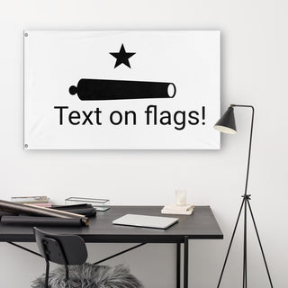 A lifestyle mockup of the custom flag 'test flag' in a white office room