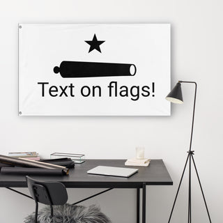 A lifestyle mockup of the custom flag 'test t flag' in a white office room