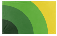 A custom flag featuring a green and yellow color scheme with a geometric design, possibly representing a logo or emblem related to mental health awareness.