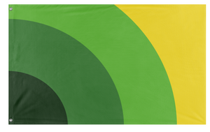 A custom flag featuring a green and yellow color scheme with a geometric design, possibly representing a logo or emblem related to mental health awareness.