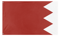 A custom flag with a solid red background and a white geometric design resembling a wedge or triangle on the right side. The flag has grommets for hanging.