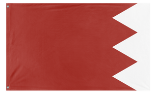 A custom flag with a solid red background and a white geometric design resembling a wedge or triangle on the right side. The flag has grommets for hanging.
