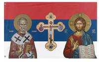 Serbian Orthodox flag with Jesus Christ and Saint Nikola flag (Nik)