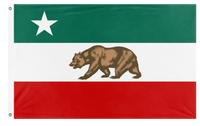 A custom flag with horizontal stripes in green, white, and red colors, featuring a bear in the center on a white stripe and a star on the green stripe.