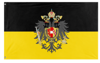Austrian Yellow and Black Flag with a central coat of arms design on a black and yellow background
