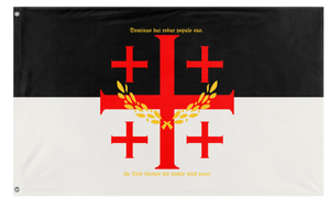 A mockup of the custom flag 'ordo sanctus deserti flag' on a white background