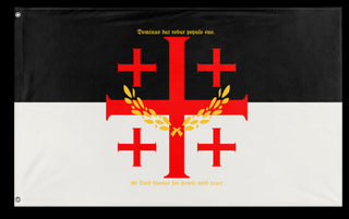 A mockup of the custom flag 'ordo sanctus deserti flag' on a white background
