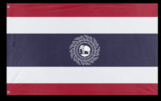 A mockup of the custom flag 'Custom Fictional Thai flag' on a white background