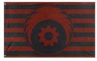 A mockup of the custom flag 'steelplague flag' on a white background