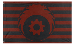 A mockup of the custom flag 'steelplague flag' on a white background