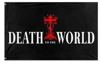 A mockup of the custom flag 'Death to the world flag' on a white background