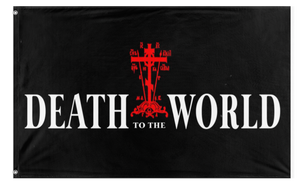 A mockup of the custom flag 'Death to the world flag' on a white background