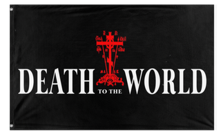 A mockup of the custom flag 'Death to the world flag' on a white background