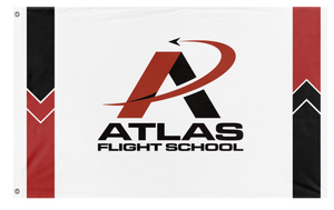 A mockup of the custom flag 'Atlas Flight School flag' on a white background