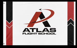 A mockup of the custom flag 'Atlas Flight School flag' on a white background