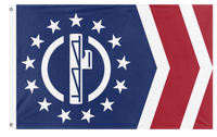 A mockup of the custom flag 'Patriot Front flag' on a white background