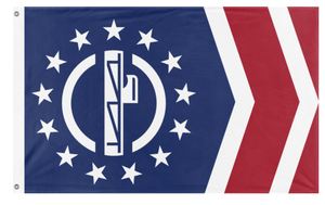 A mockup of the custom flag 'Patriot Front flag' on a white background