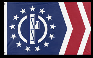 A mockup of the custom flag 'Patriot Front flag' on a white background