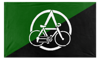 A mockup of the custom flag 'Anarcho Cyclist flag' on a white background