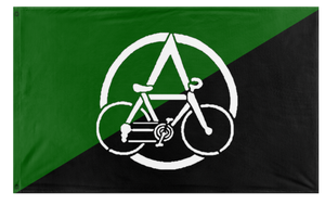 A mockup of the custom flag 'Anarcho Cyclist flag' on a white background