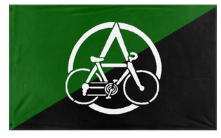 A mockup of the custom flag 'Anarcho Cyclist flag' on a white background