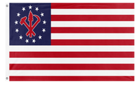 A mockup of the custom flag 'Juche America flag' on a white background