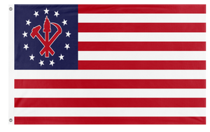 A mockup of the custom flag 'Juche America flag' on a white background