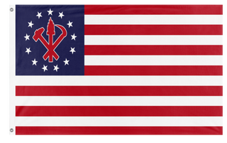 A mockup of the custom flag 'Juche America flag' on a white background