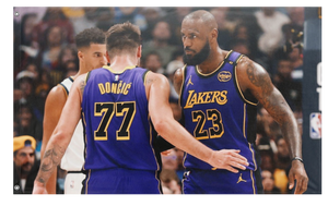 A mockup of the custom flag 'Luka and Bron flag' on a white background