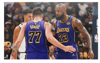 A mockup of the custom flag 'Luka and Bron flag' on a white background