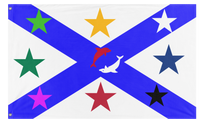 A mockup of the custom flag 'The Eight Stars & 2 Dolphins flag' on a white background