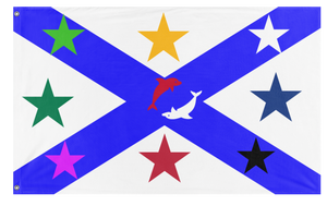 A mockup of the custom flag 'The Eight Stars & 2 Dolphins flag' on a white background