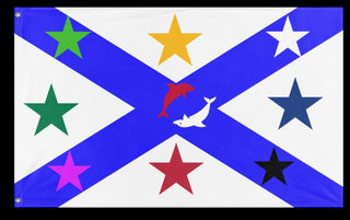 A mockup of the custom flag 'The Eight Stars & 2 Dolphins flag' on a white background