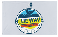 A mockup of the custom flag 'BLUE WAVE flag' on a white background