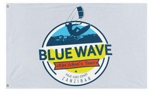 A mockup of the custom flag 'BLUE WAVE flag' on a white background